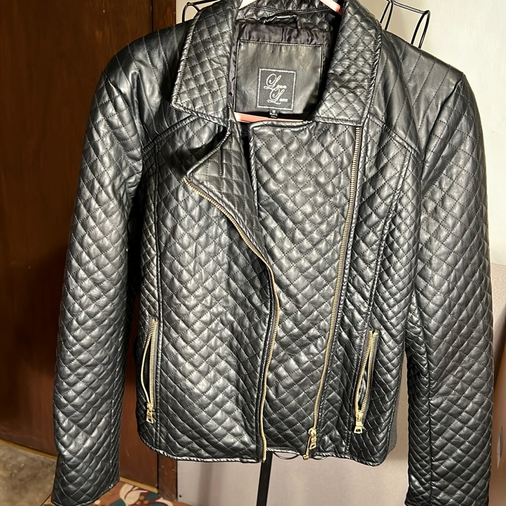 Black, vegan, Lauren Lane brand, size medium, quilted jacket
